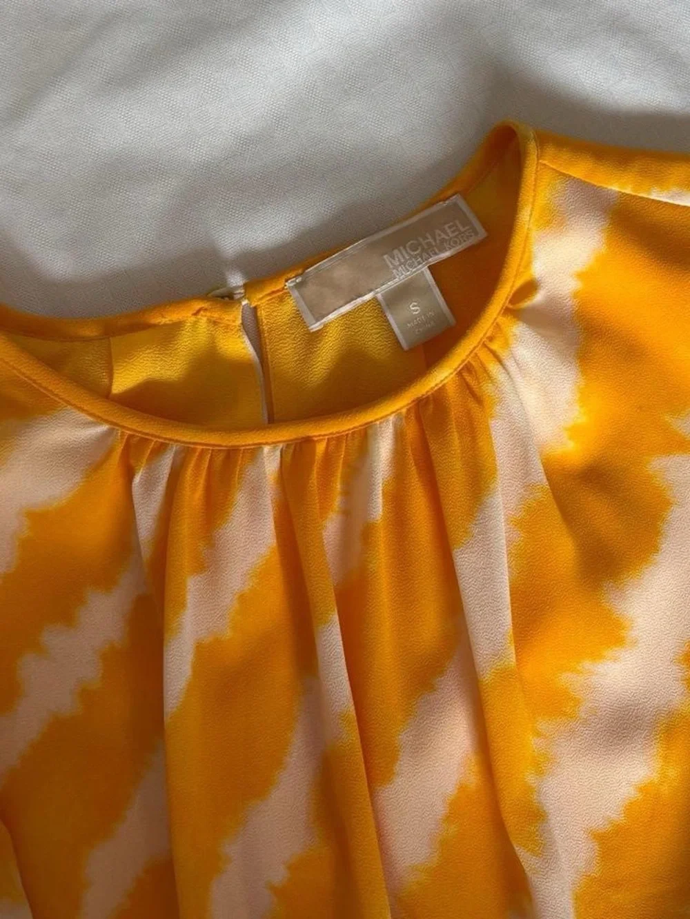 Michael Kors yellow and white tie-dye mini long sleeve dress with elastic waist